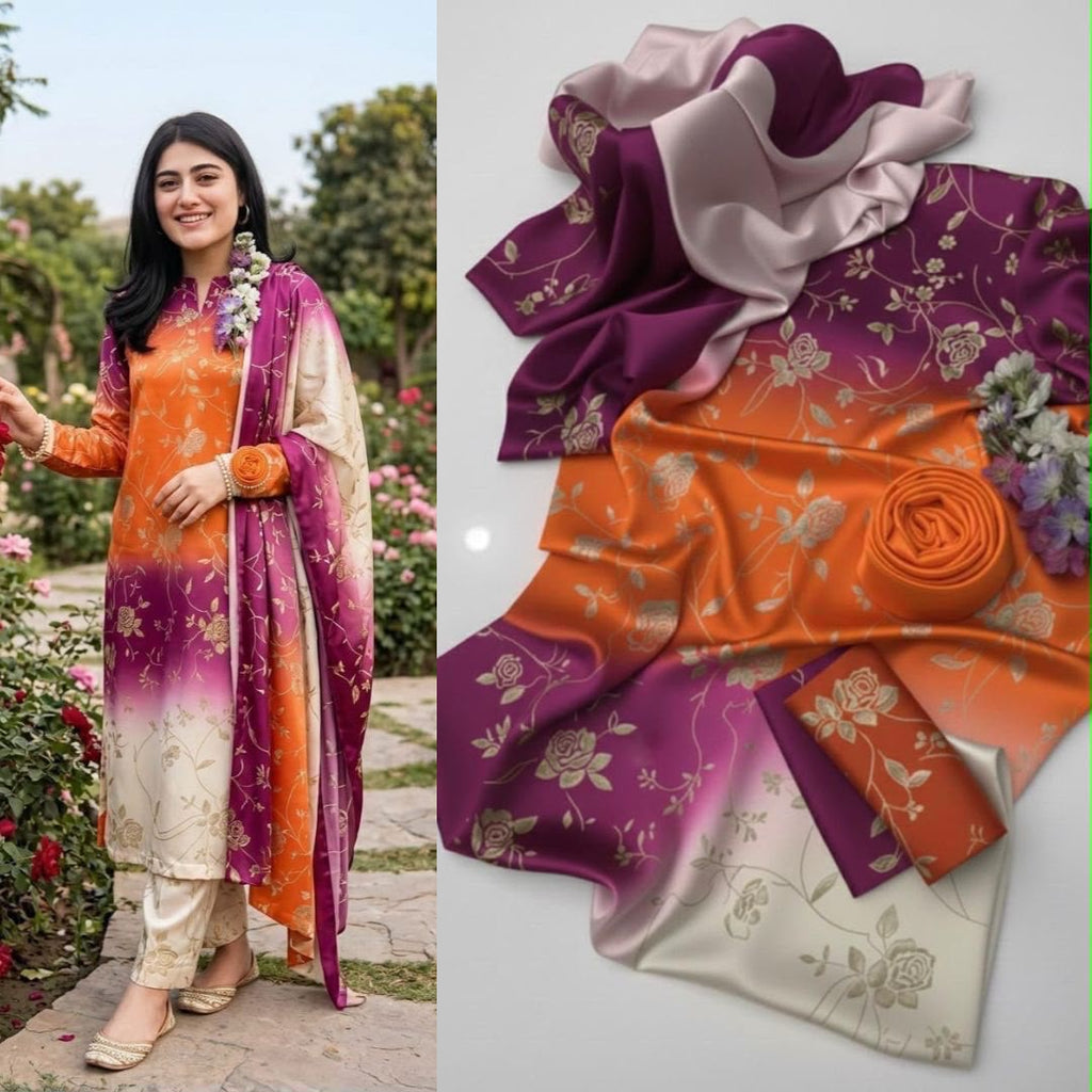 Tie & Dye Digital Printed Shamooz Silk 3 Piece Unstitched Suit
