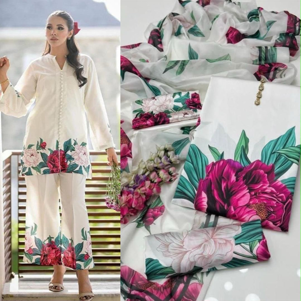 Tie & Dye Digital Printed Shamooz Silk 3 Piece Unstitched Suit