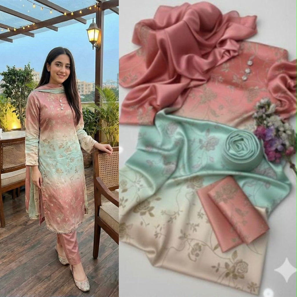 Tie & Dye Digital Printed Shamooz Silk 3 Piece Unstitched Suit