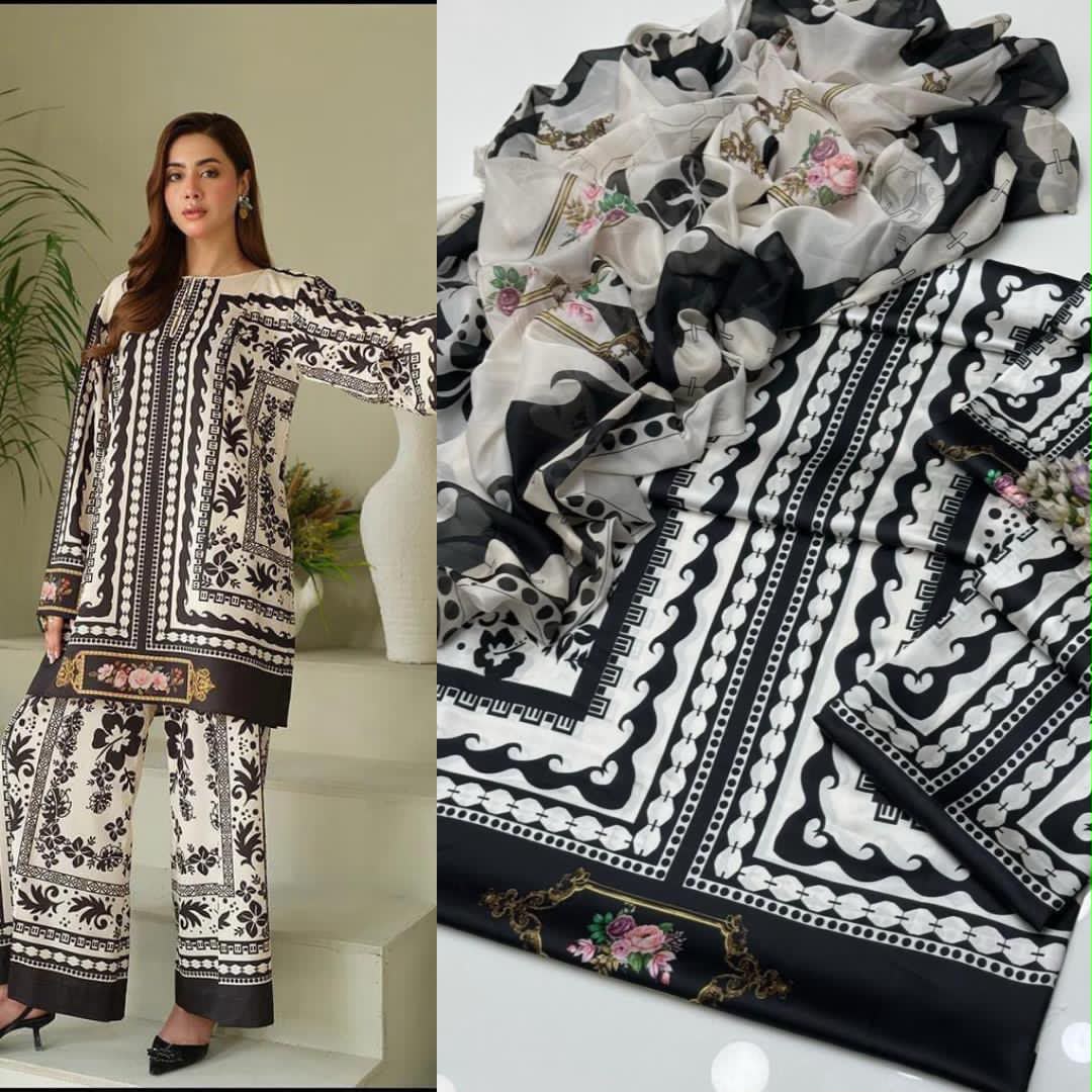 Tie & Dye Digital Printed Shamooz Silk 3 Piece Unstitched Suit