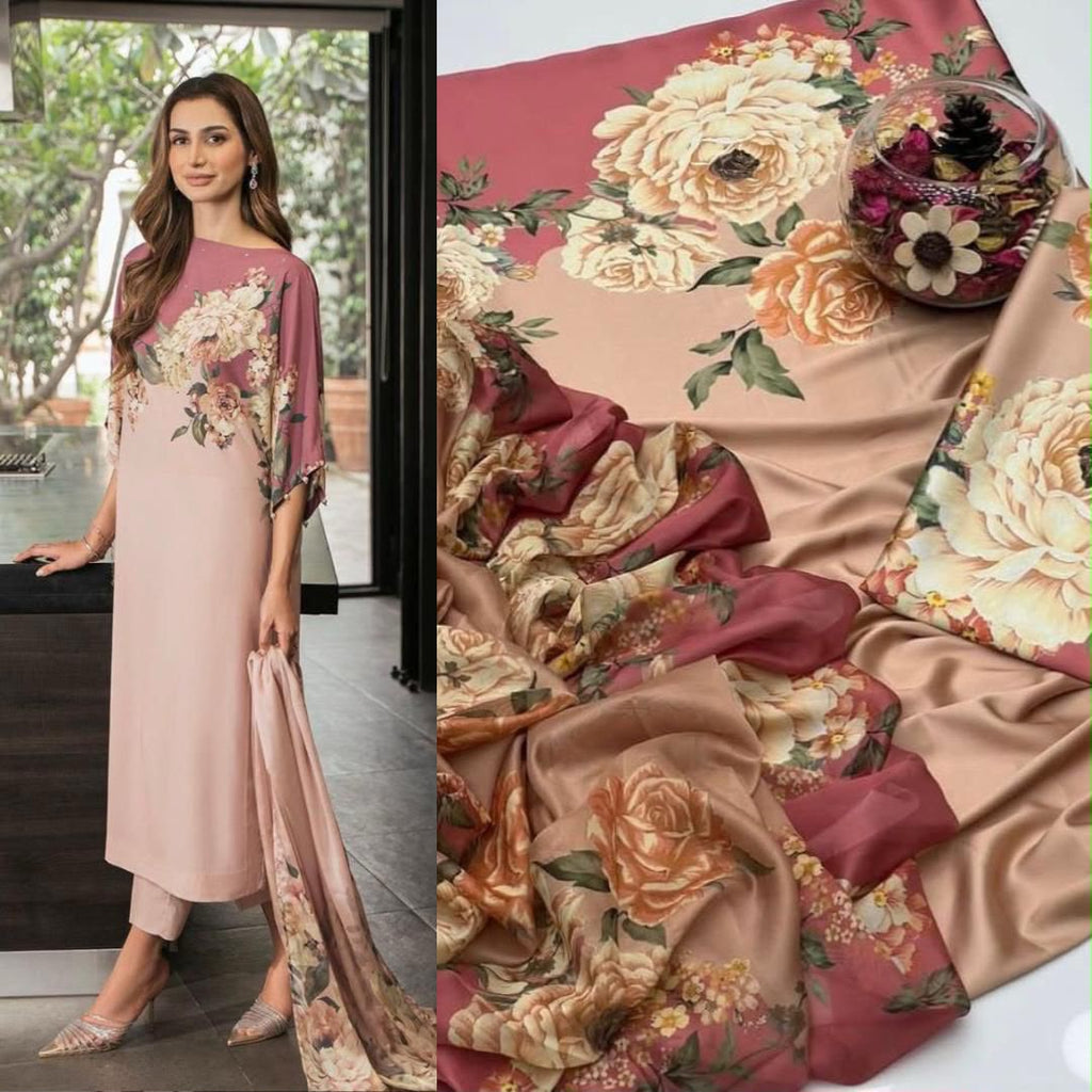 Tie & Dye Digital Printed Shamooz Silk 3 Piece Unstitched Suit