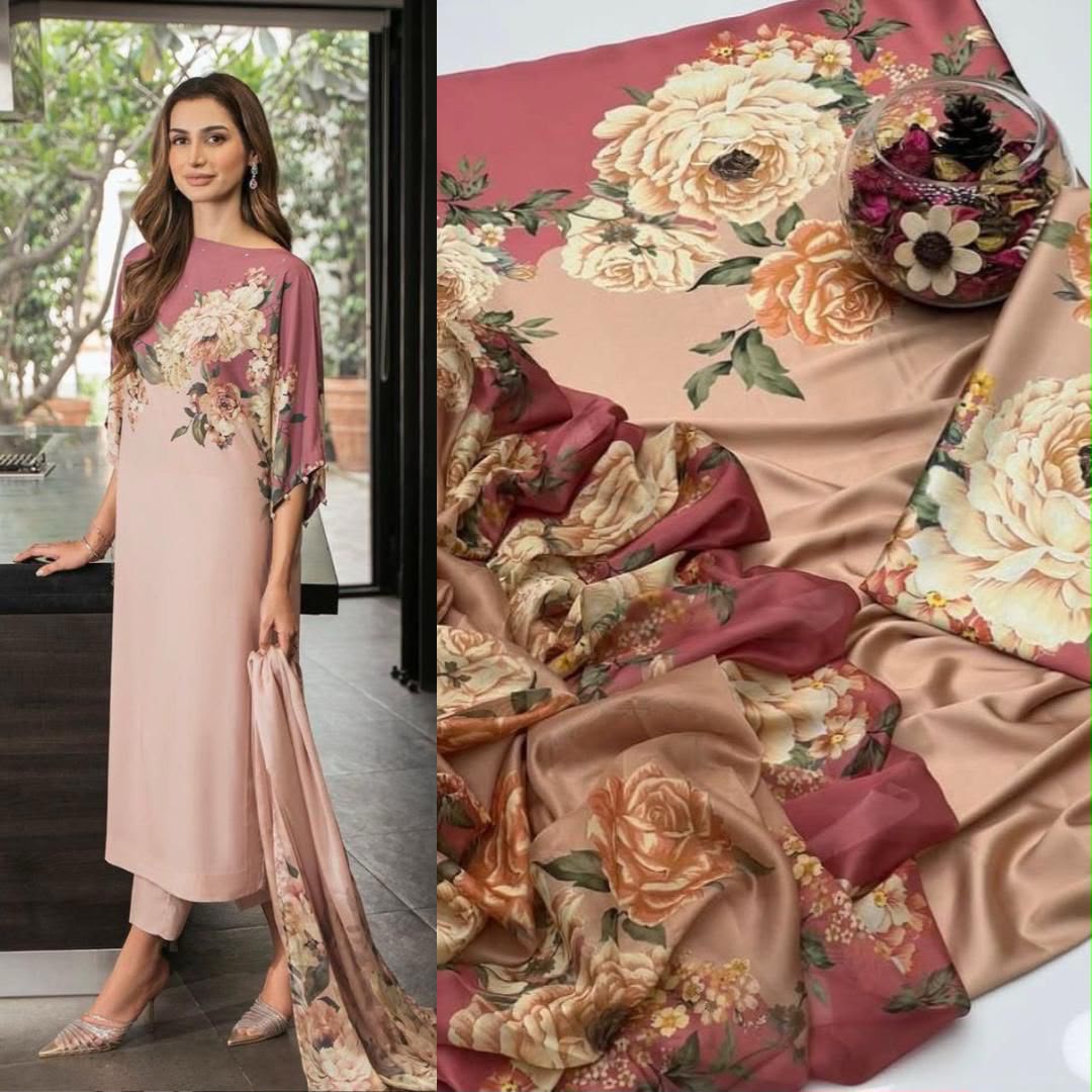 Tie & Dye Digital Printed Shamooz Silk 3 Piece Unstitched Suit