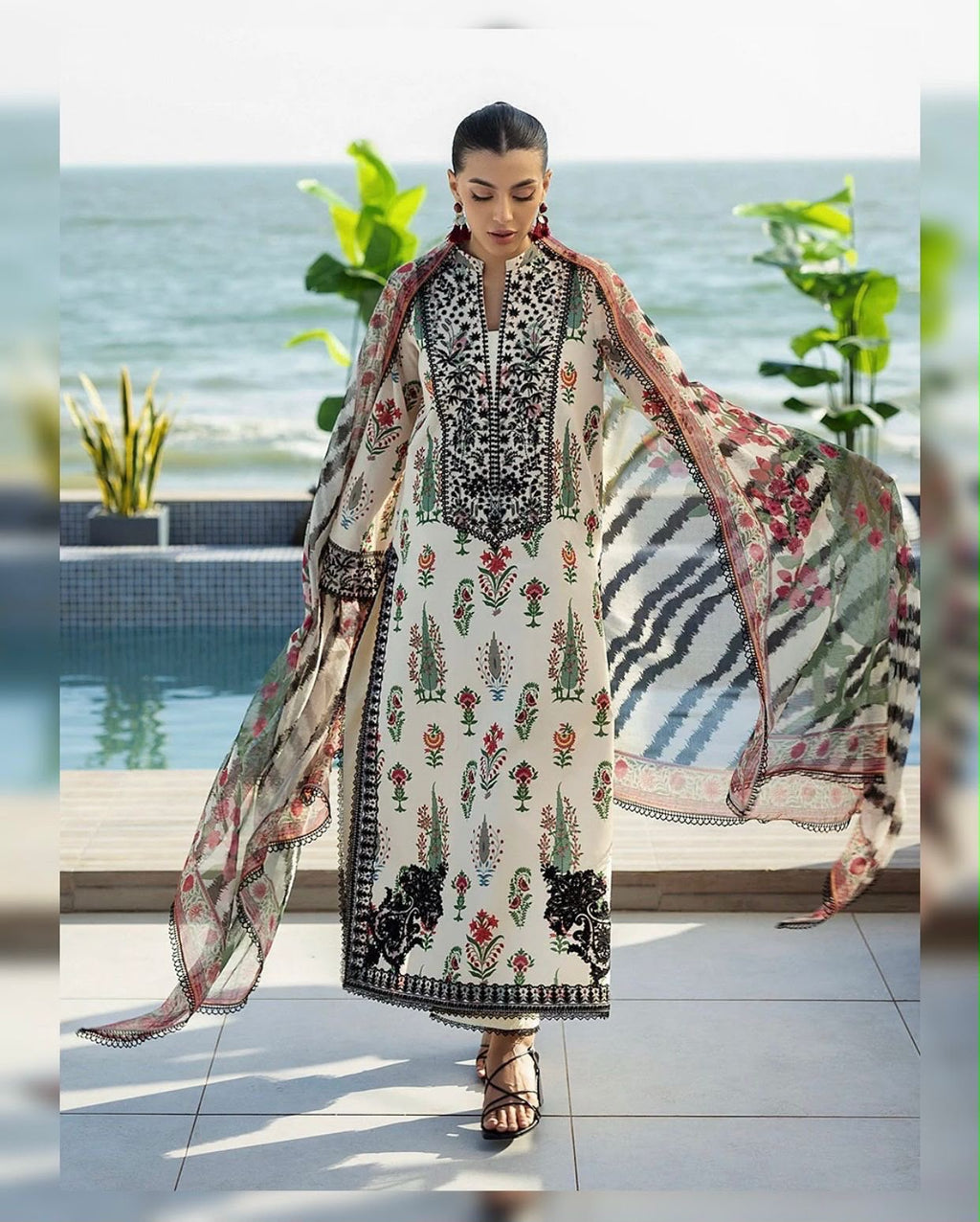 Tie & Dye Digital Printed Shamooz Silk 3 Piece Unstitched Suit
