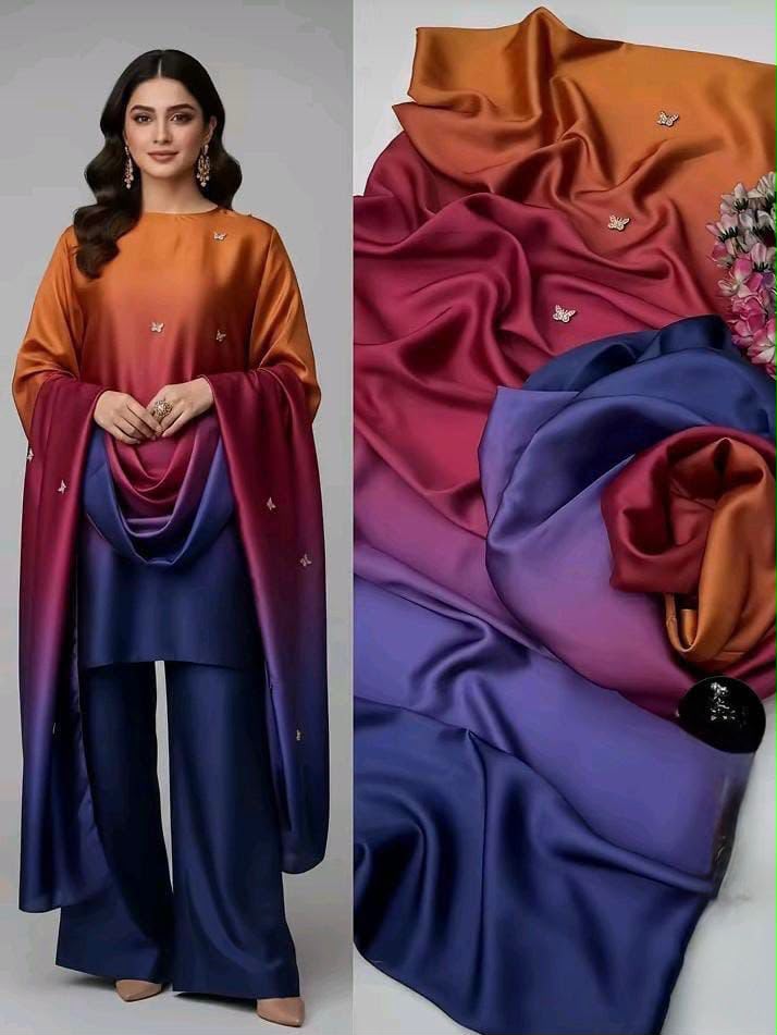 Tie & Dye Digital Printed Shamooz Silk 3 Piece Unstitched Suit