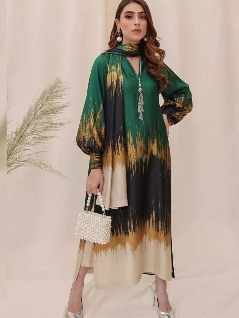 Tie & Dye Digital Printed Shamooz Silk 3 Piece Unstitched Suit