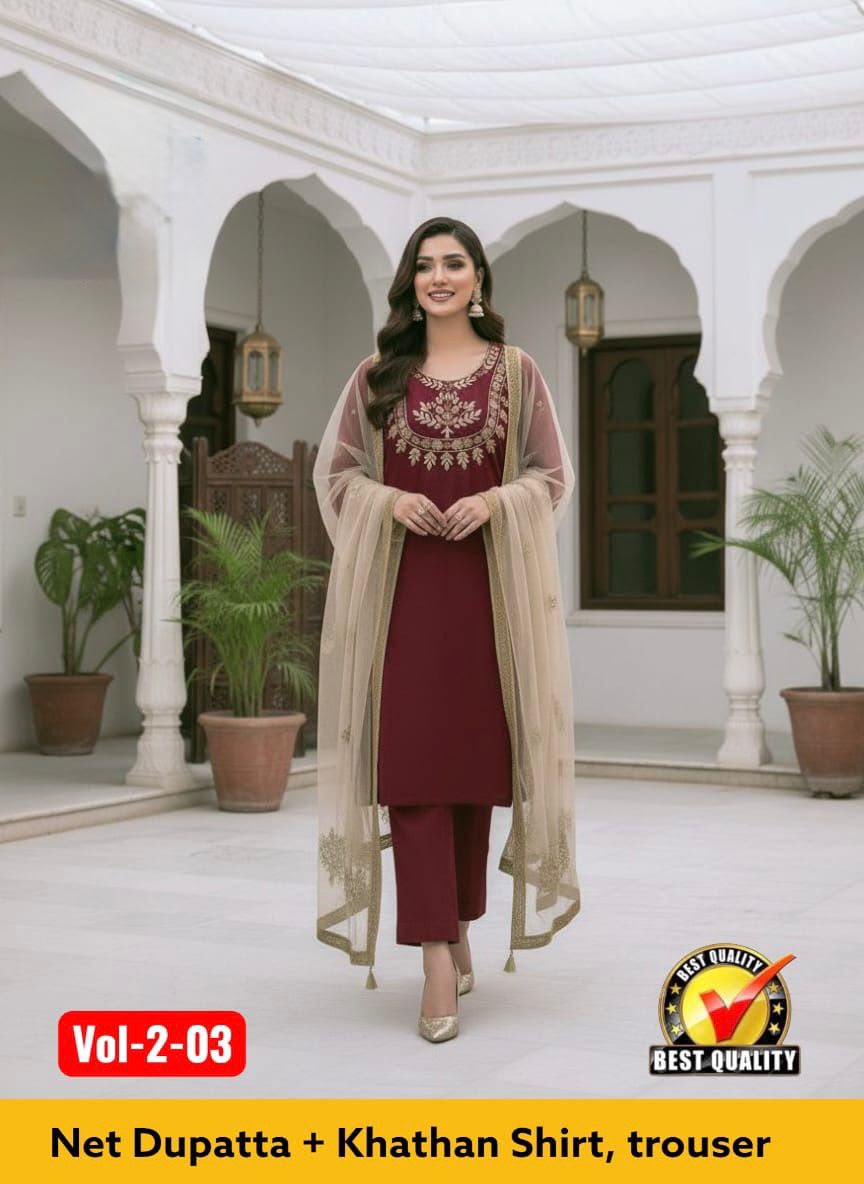 Heavy Mirror Work Katan Silk 3 Piece Unstitched Suit
