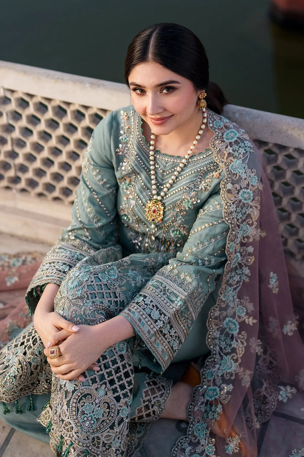 Imrozia Chiffon & Net Embroidered 3 Piece Unstitched Suit with Handwork