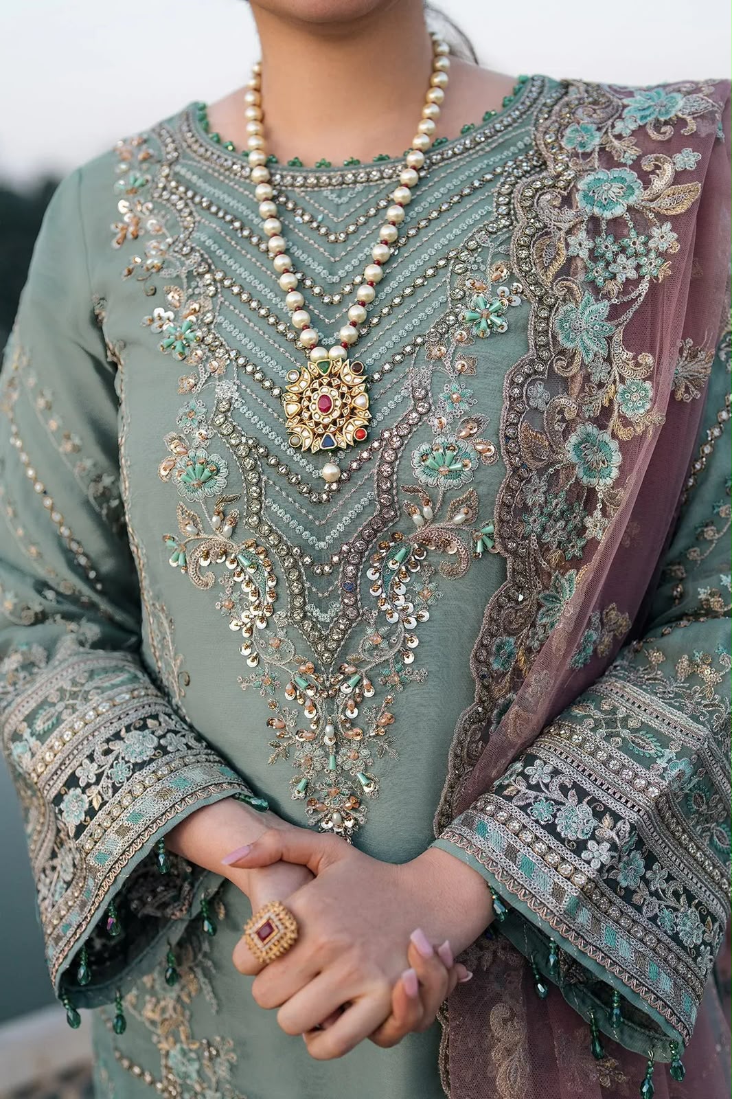 Imrozia Chiffon & Net Embroidered 3 Piece Unstitched Suit with Handwork
