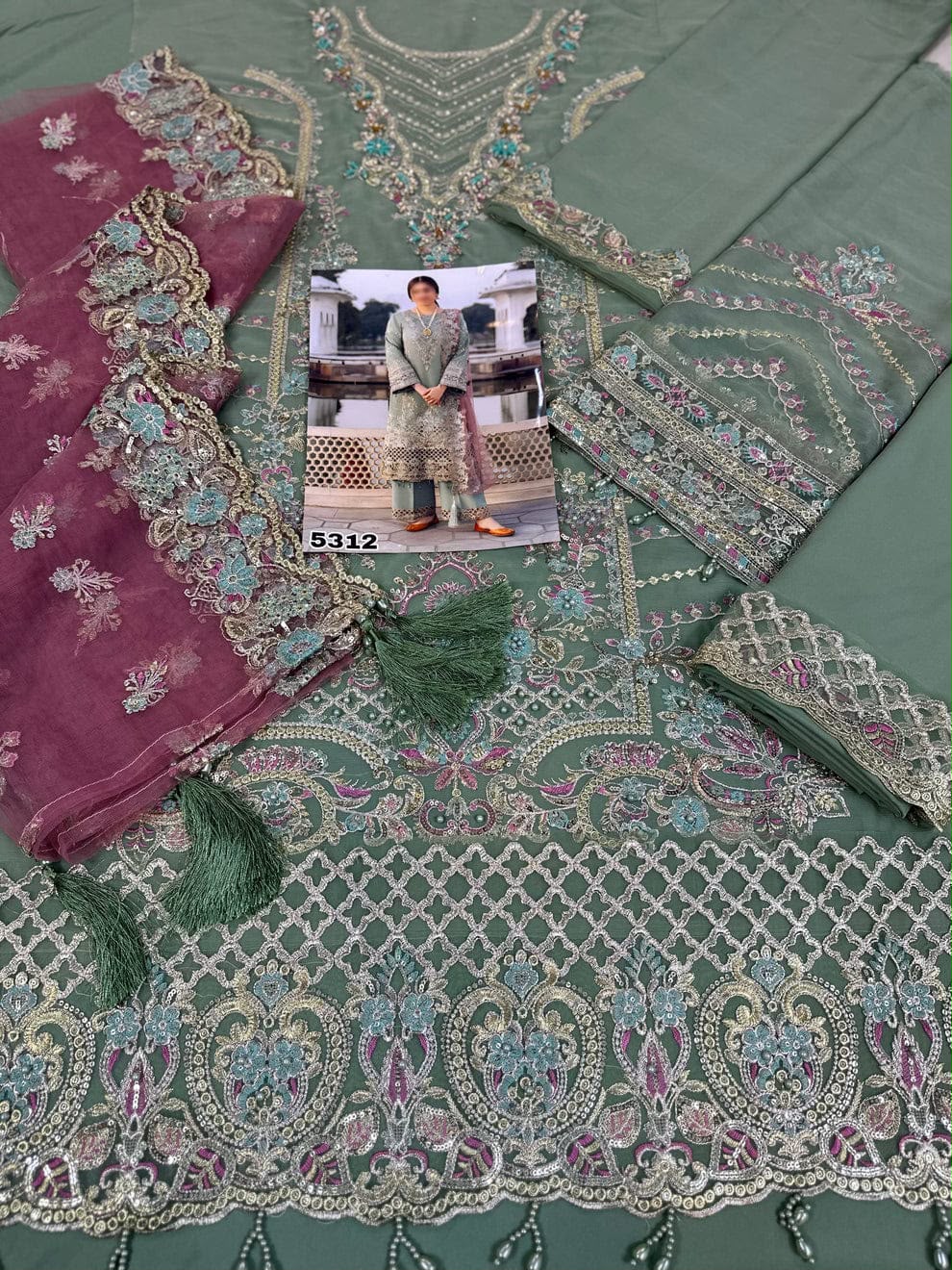 Imrozia Chiffon & Net Embroidered 3 Piece Unstitched Suit with Handwork