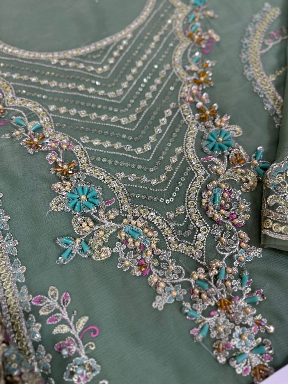 Imrozia Chiffon & Net Embroidered 3 Piece Unstitched Suit with Handwork