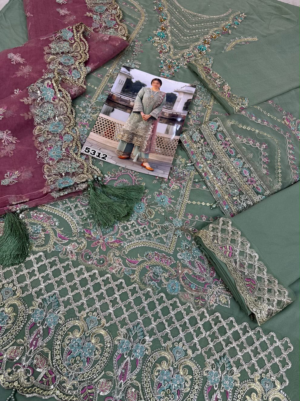 Imrozia Chiffon & Net Embroidered 3 Piece Unstitched Suit with Handwork