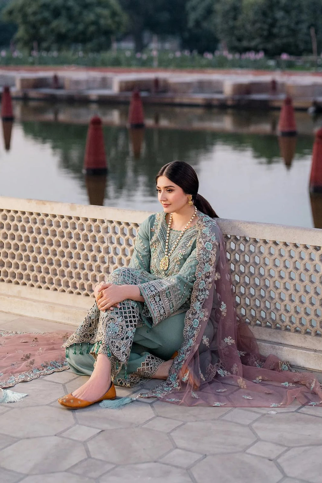 Imrozia Chiffon & Net Embroidered 3 Piece Unstitched Suit with Handwork