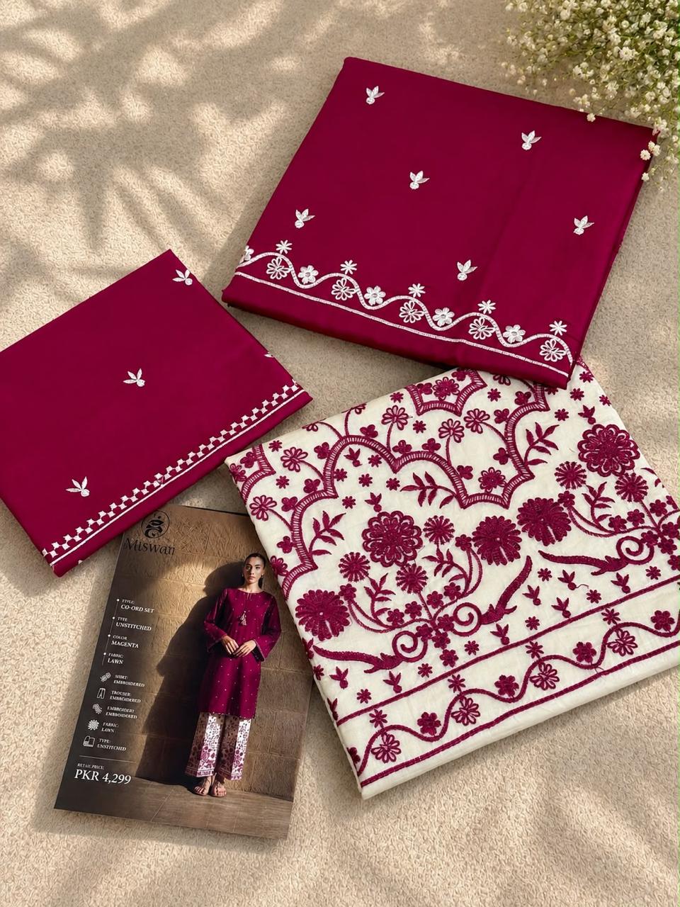Miswan Embroidered Lawn 2 Piece Unstitched Suit for Women – Premium Summer Collection