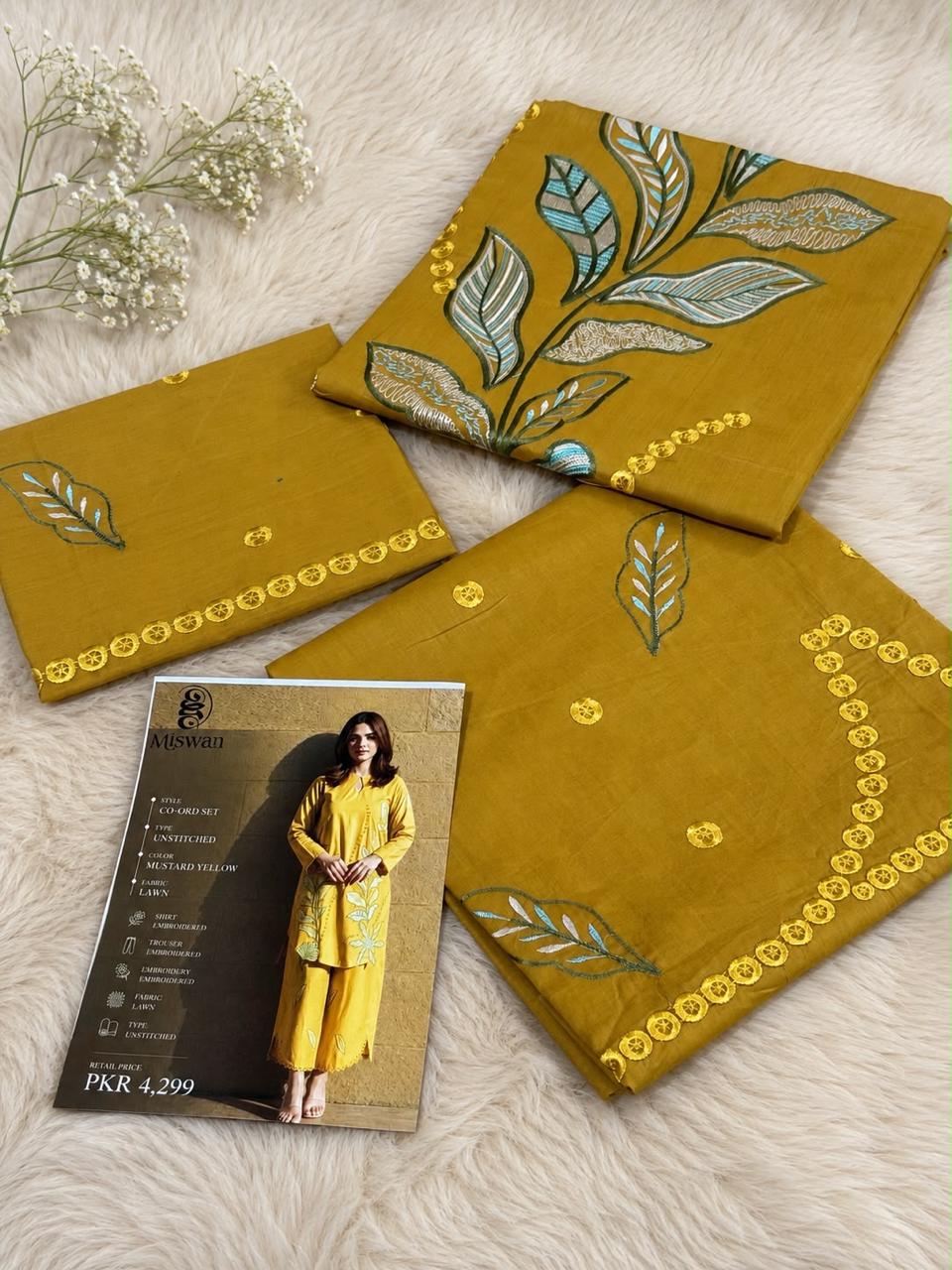 Miswan Embroidered Lawn 2 Piece Unstitched Suit for Women – Premium Summer Collection