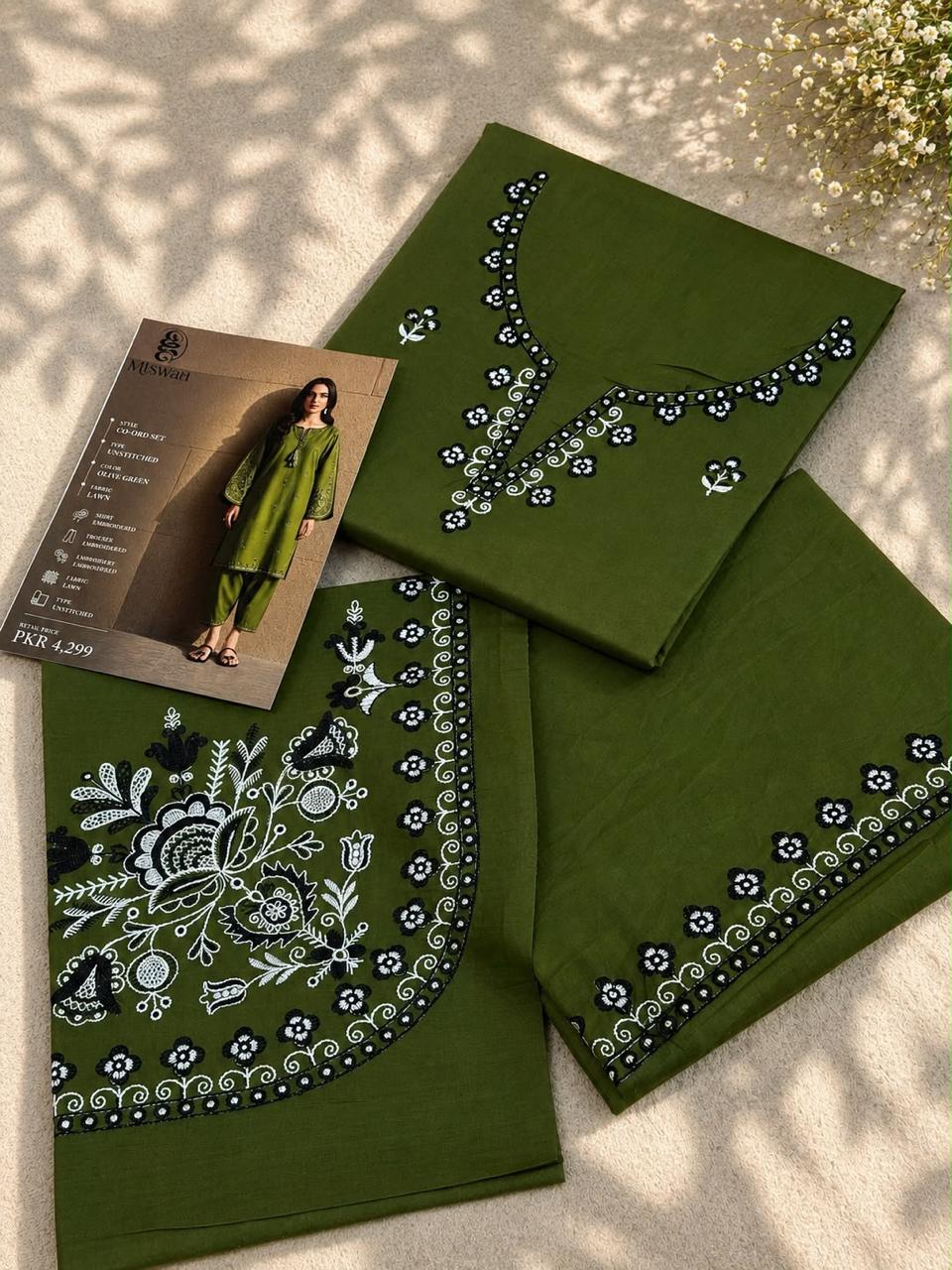 Miswan Embroidered Lawn 2 Piece Unstitched Suit for Women – Premium Summer Collection