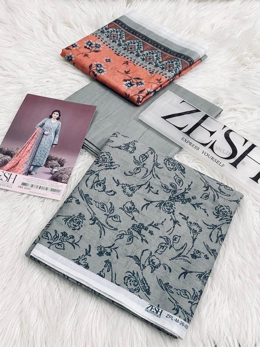 Zesh Safina Printed Lawn 3 Piece Unstitched Suit for Women – Original Summer Collection