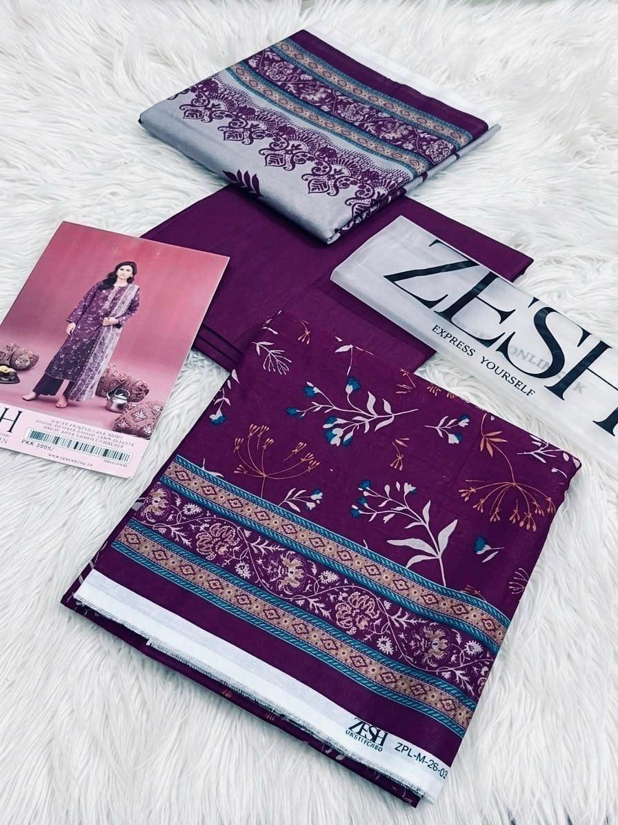 Zesh Safina Printed Lawn 3 Piece Unstitched Suit for Women – Original Summer Collection