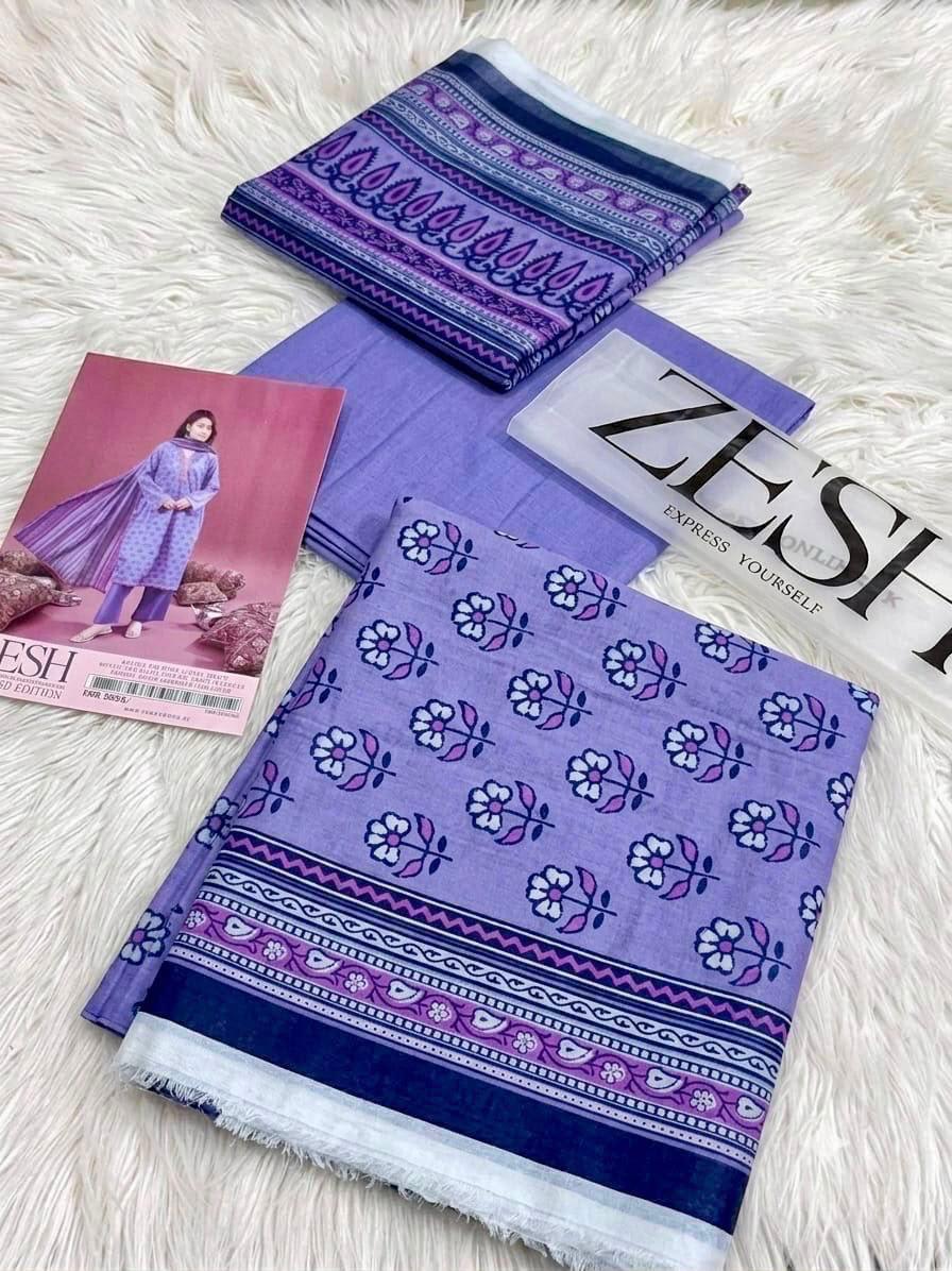 Zesh Safina Printed Lawn 3 Piece Unstitched Suit for Women – Original Summer Collection