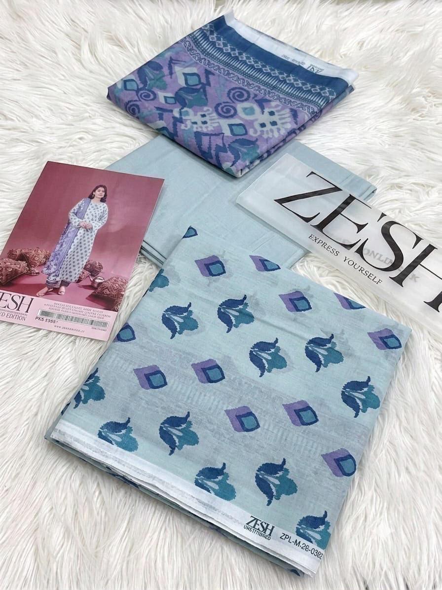 Zesh Safina Printed Lawn 3 Piece Unstitched Suit for Women – Original Summer Collection