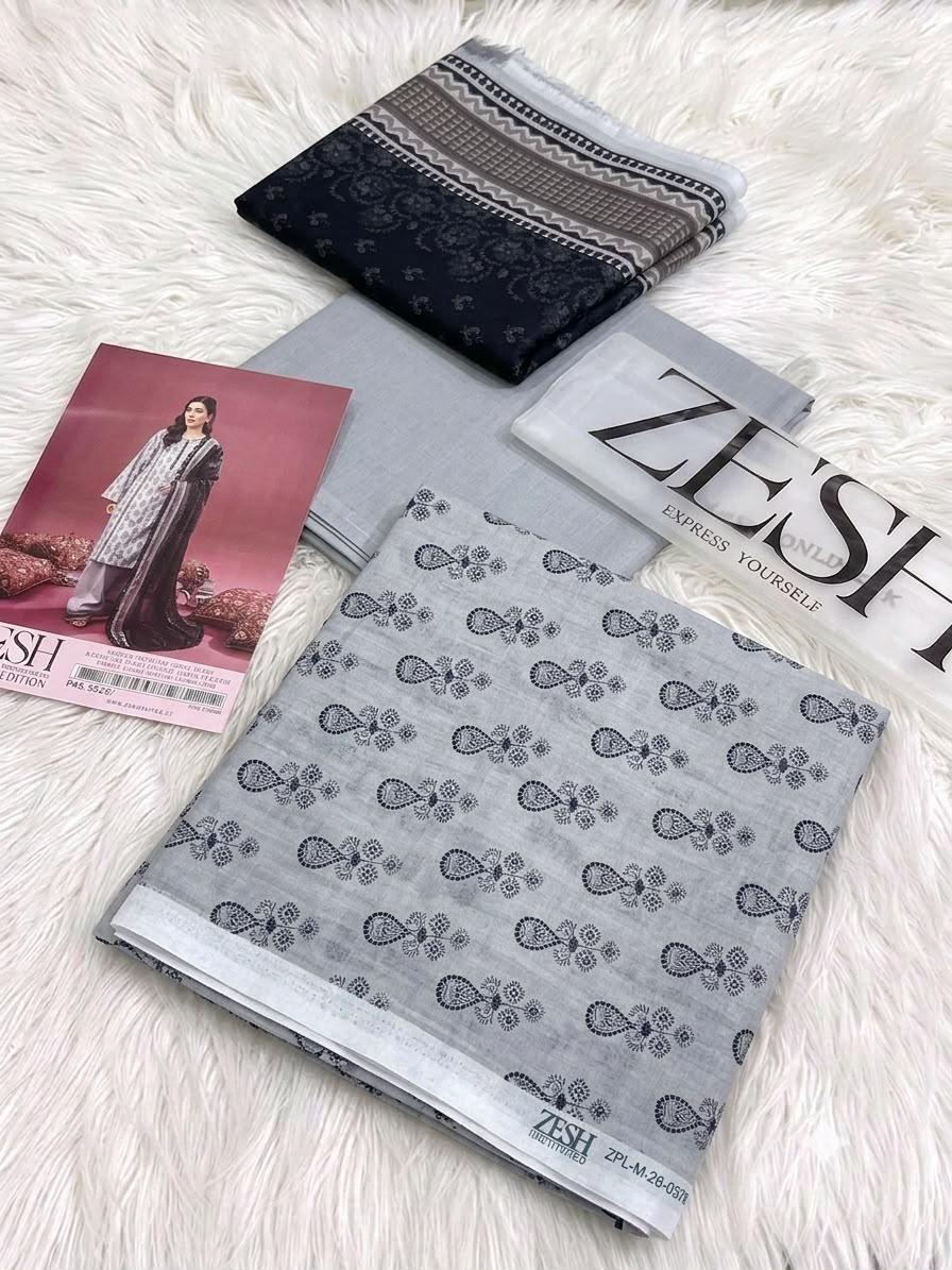 Zesh Safina Printed Lawn 3 Piece Unstitched Suit for Women – Original Summer Collection