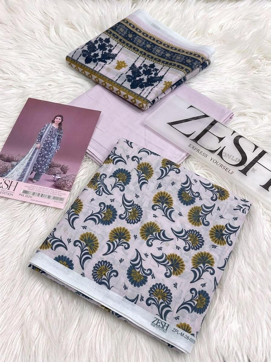 Zesh Safina Printed Lawn 3 Piece Unstitched Suit for Women – Original Summer Collection