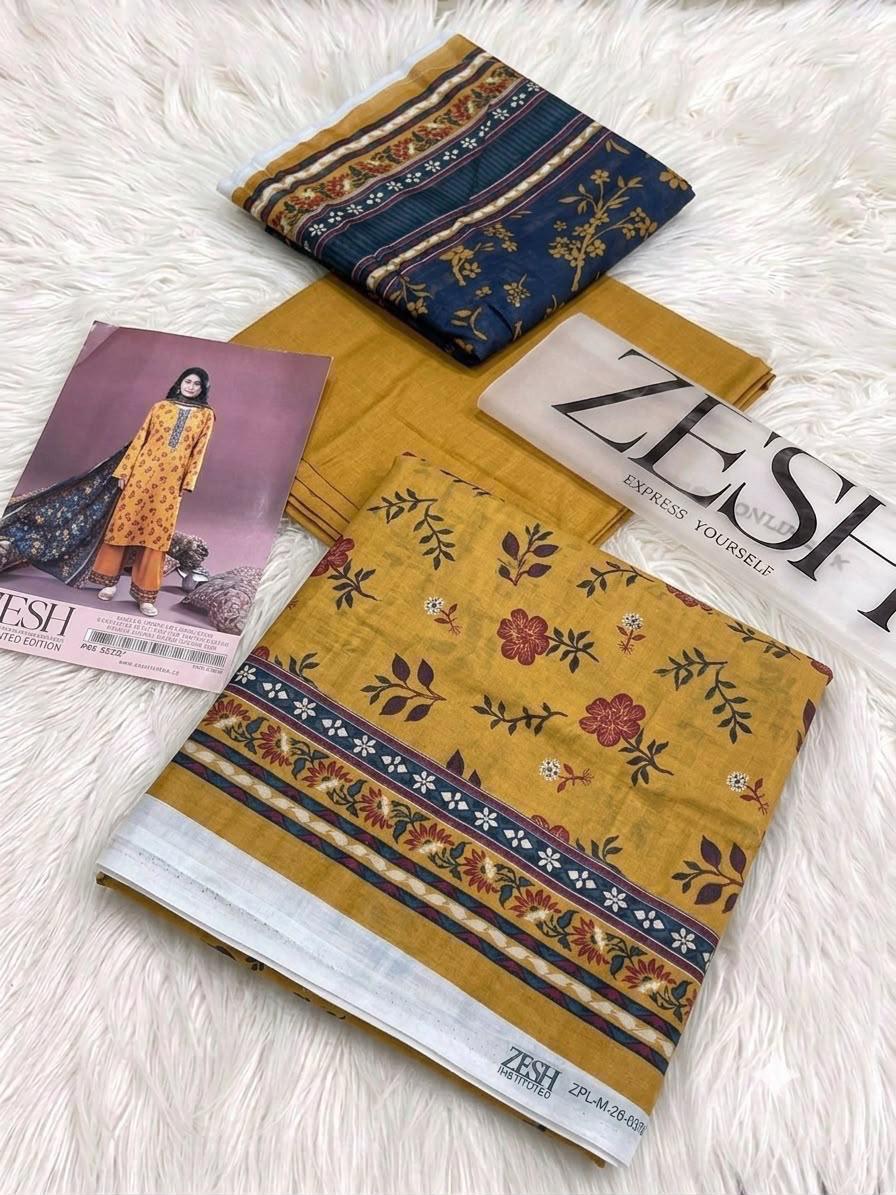 Zesh Safina Printed Lawn 3 Piece Unstitched Suit for Women – Original Summer Collection