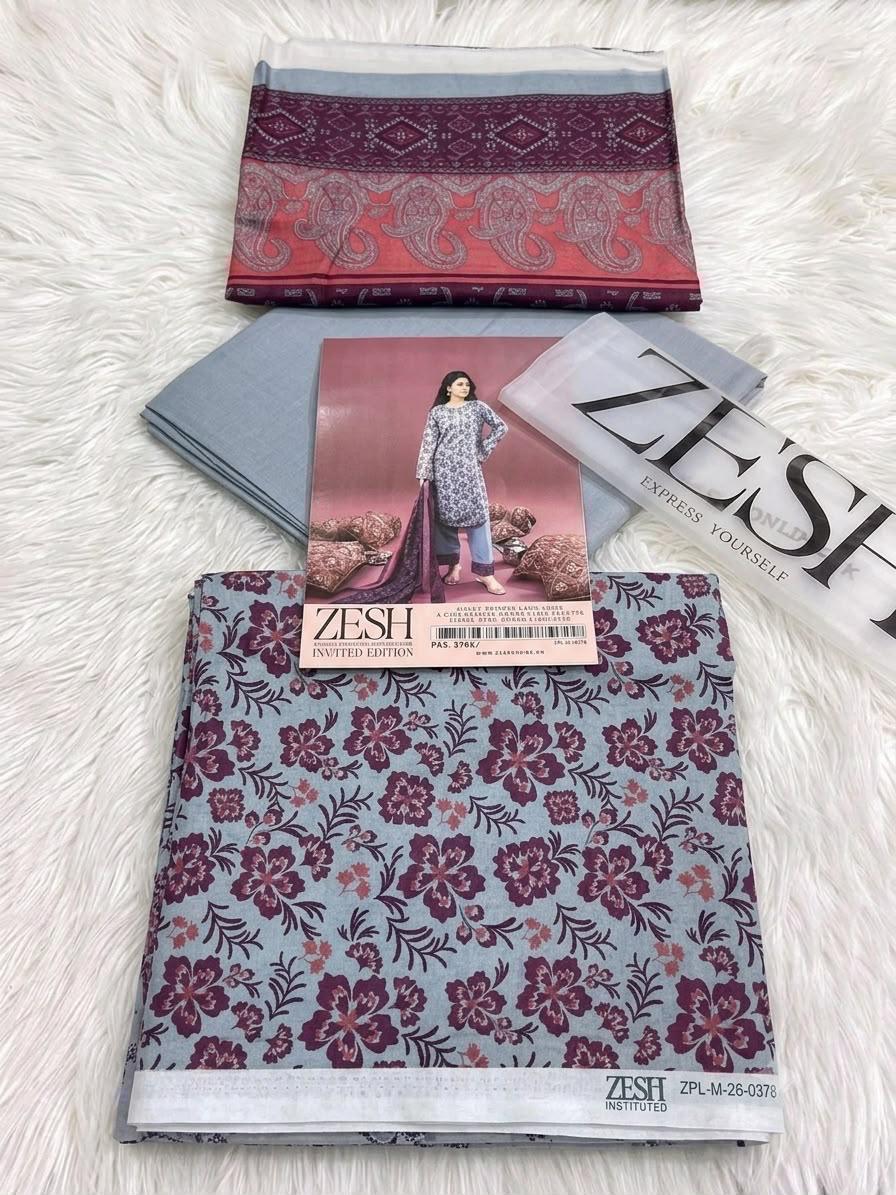 Zesh Safina Printed Lawn 3 Piece Unstitched Suit for Women – Original Summer Collection