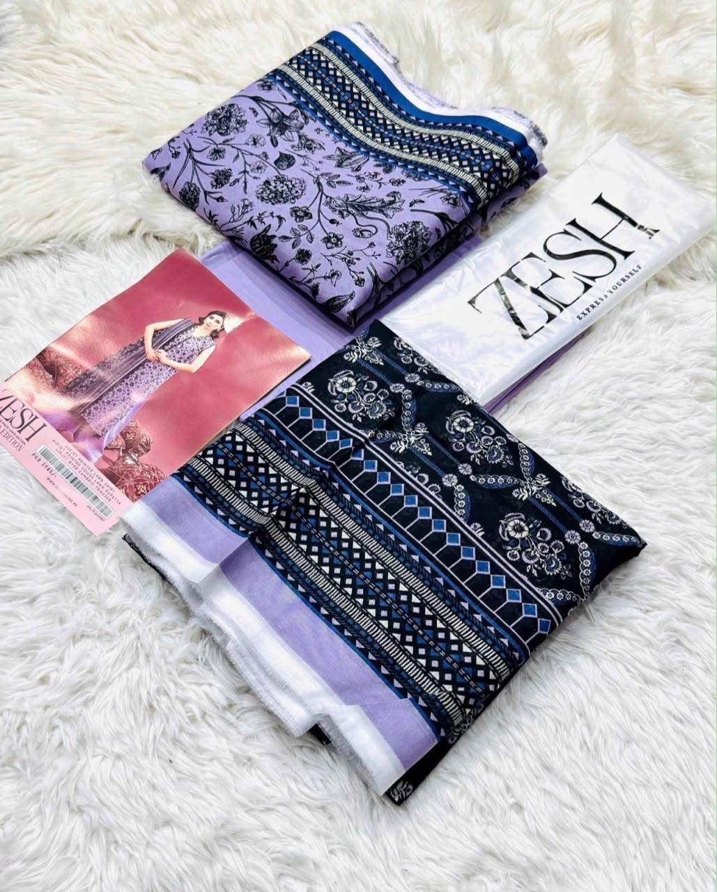 Zesh Safina Printed Lawn 3 Piece Unstitched Suit for Women – Original Summer Collection