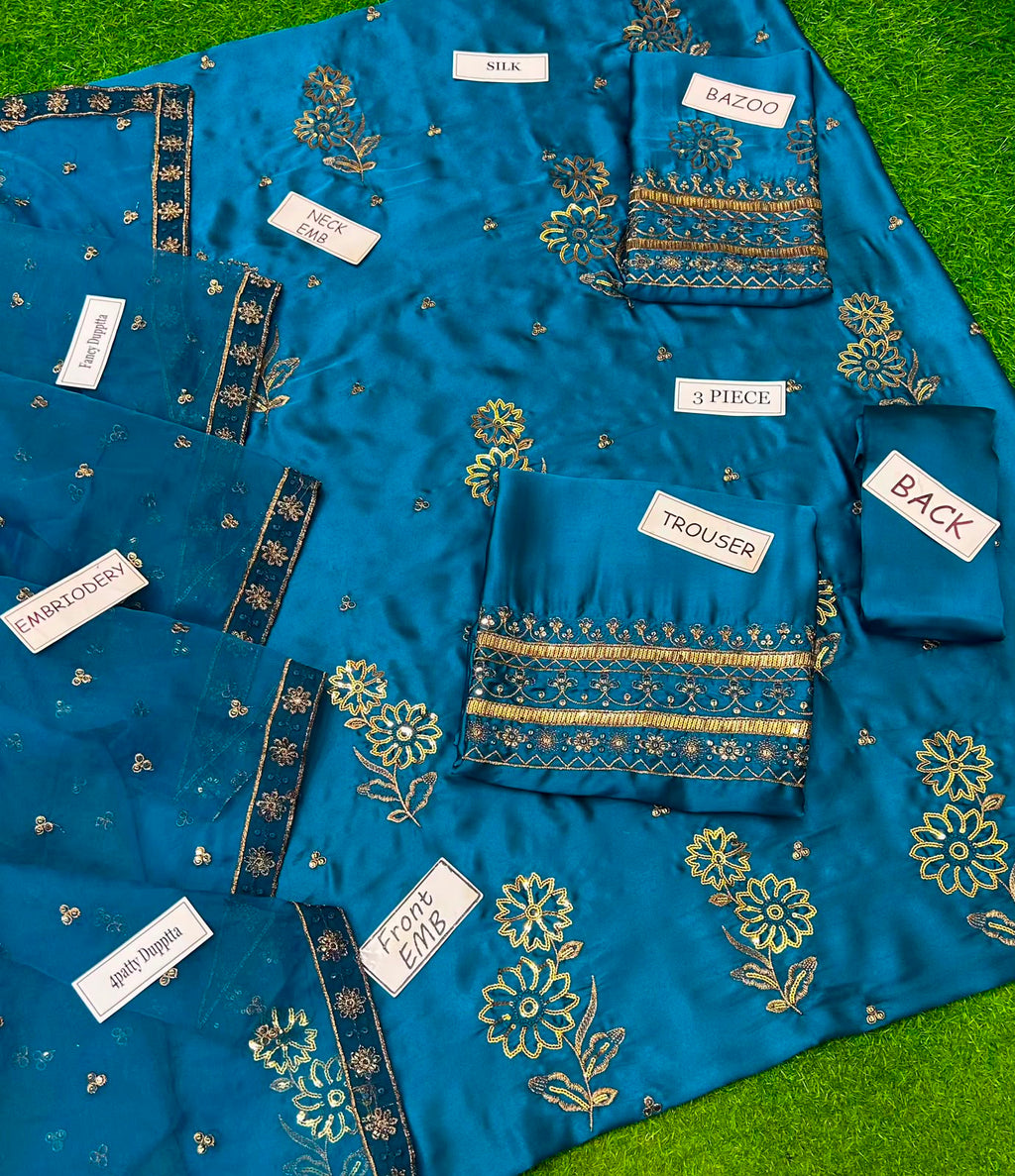 Laam Silk Collection 2026 – 3 Piece Unstitched Embroidered Silk Suit for Women