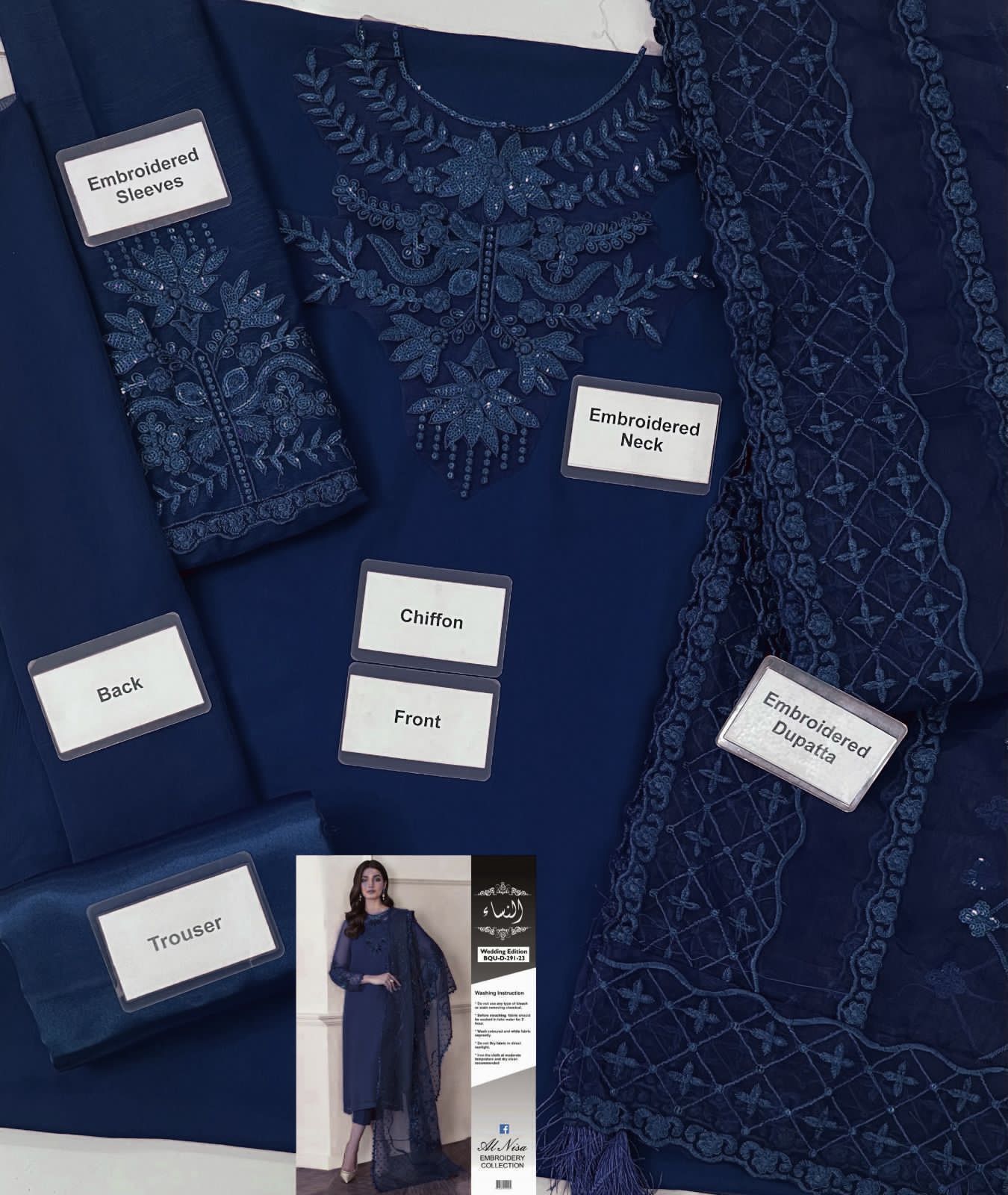 Premium Chiffon Embroidered Unstitched 3 Piece Suit with Organza Dupatta