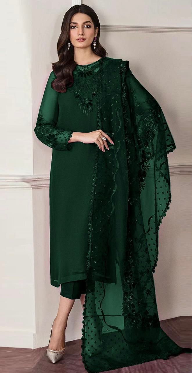 Premium Chiffon Embroidered Unstitched 3 Piece Suit with Organza Dupatta