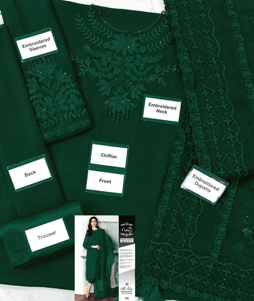 Premium Chiffon Embroidered Unstitched 3 Piece Suit with Organza Dupatta