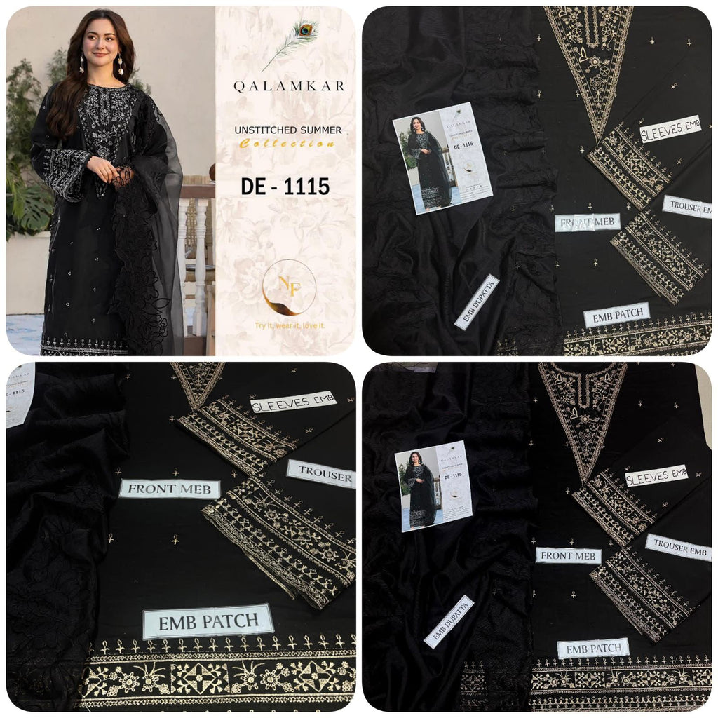 Premium Air Jet Lawn Embroidered Unstitched 3 Piece Suit with Khadi Net Dupatta