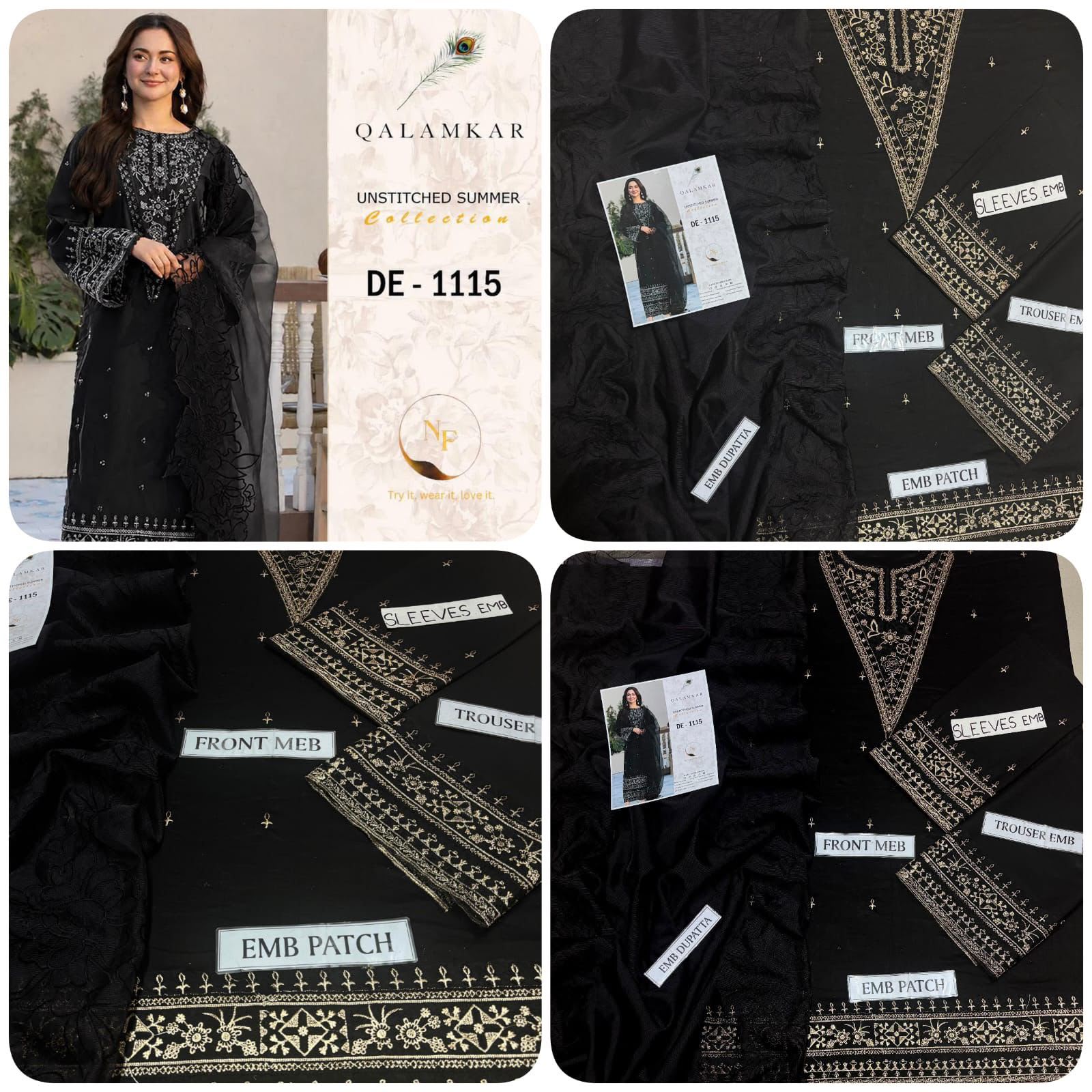 Premium Air Jet Lawn Embroidered Unstitched 3 Piece Suit with Khadi Net Dupatta