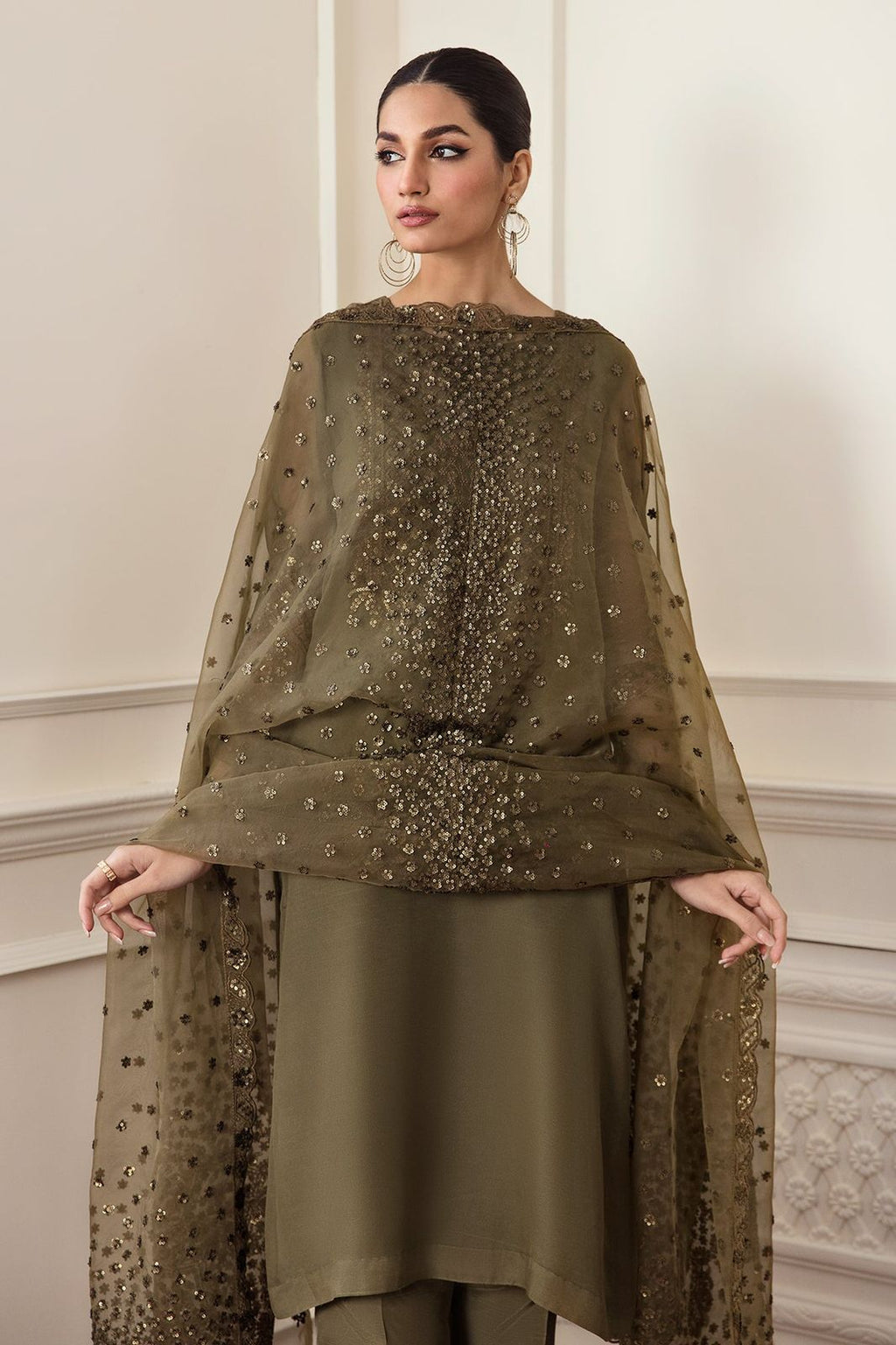 Premium Chiffon Sequence Embroidered Unstitched 3 Piece Suit