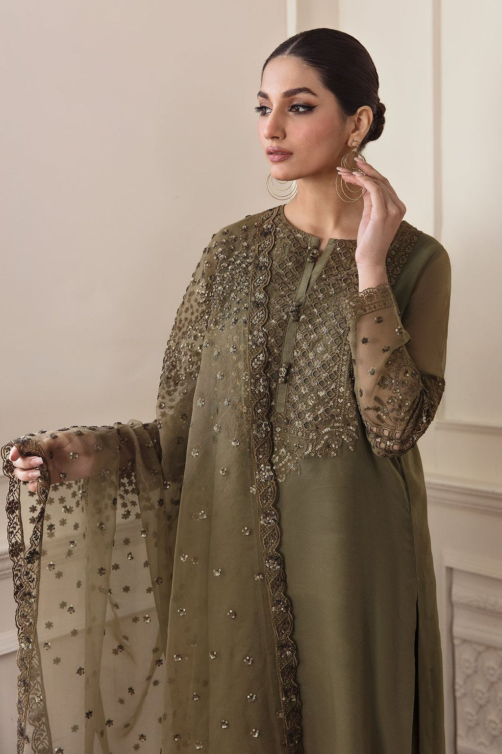 Premium Chiffon Sequence Embroidered Unstitched 3 Piece Suit