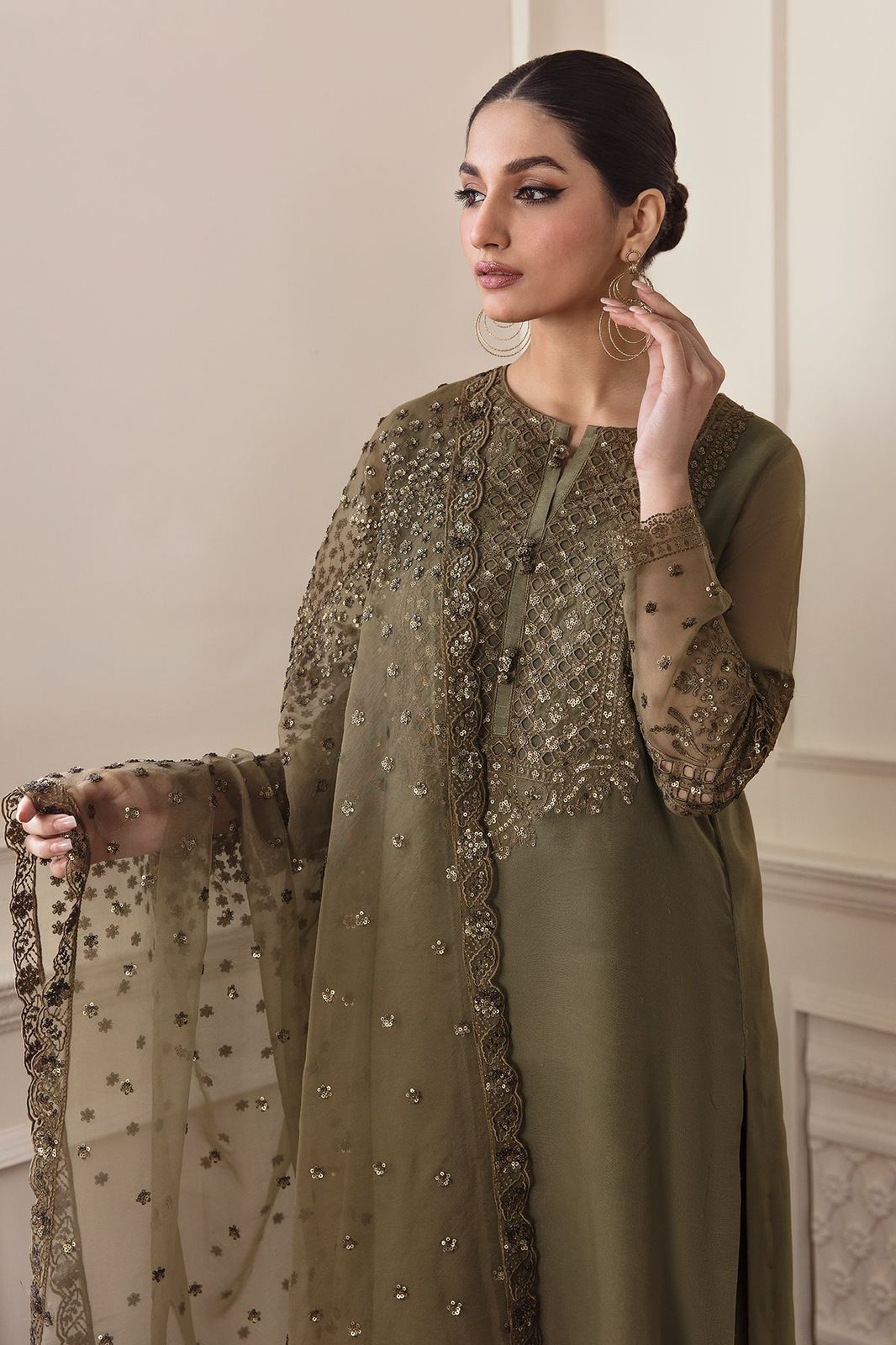 Premium Chiffon Sequence Embroidered Unstitched 3 Piece Suit