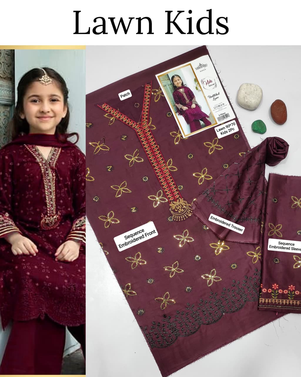 Maria.B Kids 2PC Premium Air-Jet Lawn Embroidered Suit
