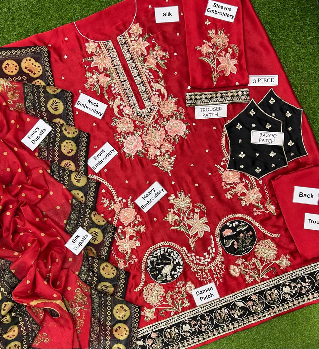 Ethnic Silk Collection 2026 – 3PC Heavy Embroidered Unstitched Suit