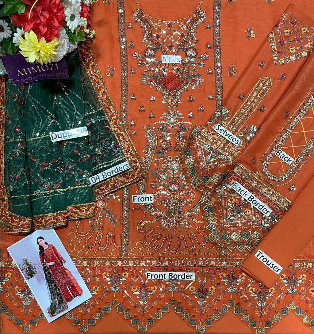 Alizeh Embroidered Chiffon Unstitched 3 Piece Suit with Net Dupatta