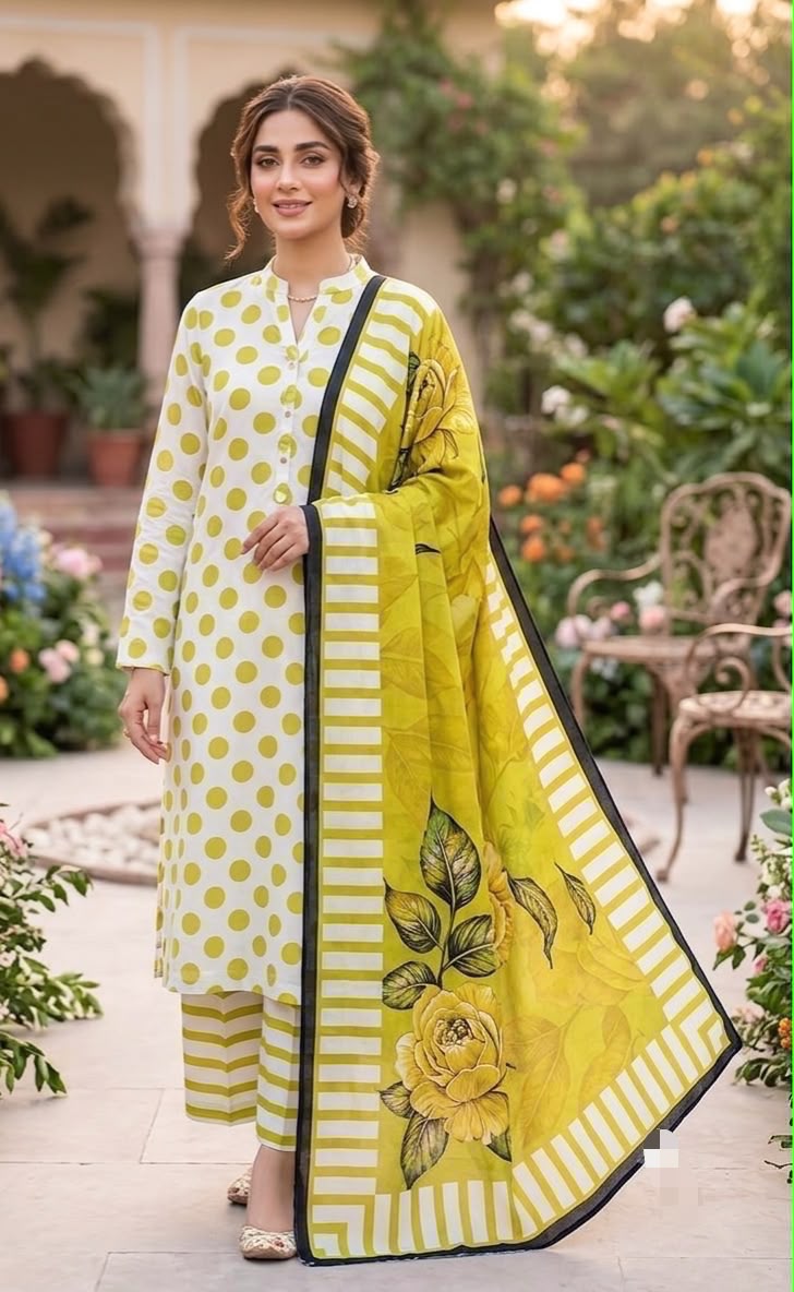 Bin Saeed 2026 Polka Dots Printed Premium Airjet Lawn 3 Piece Suit