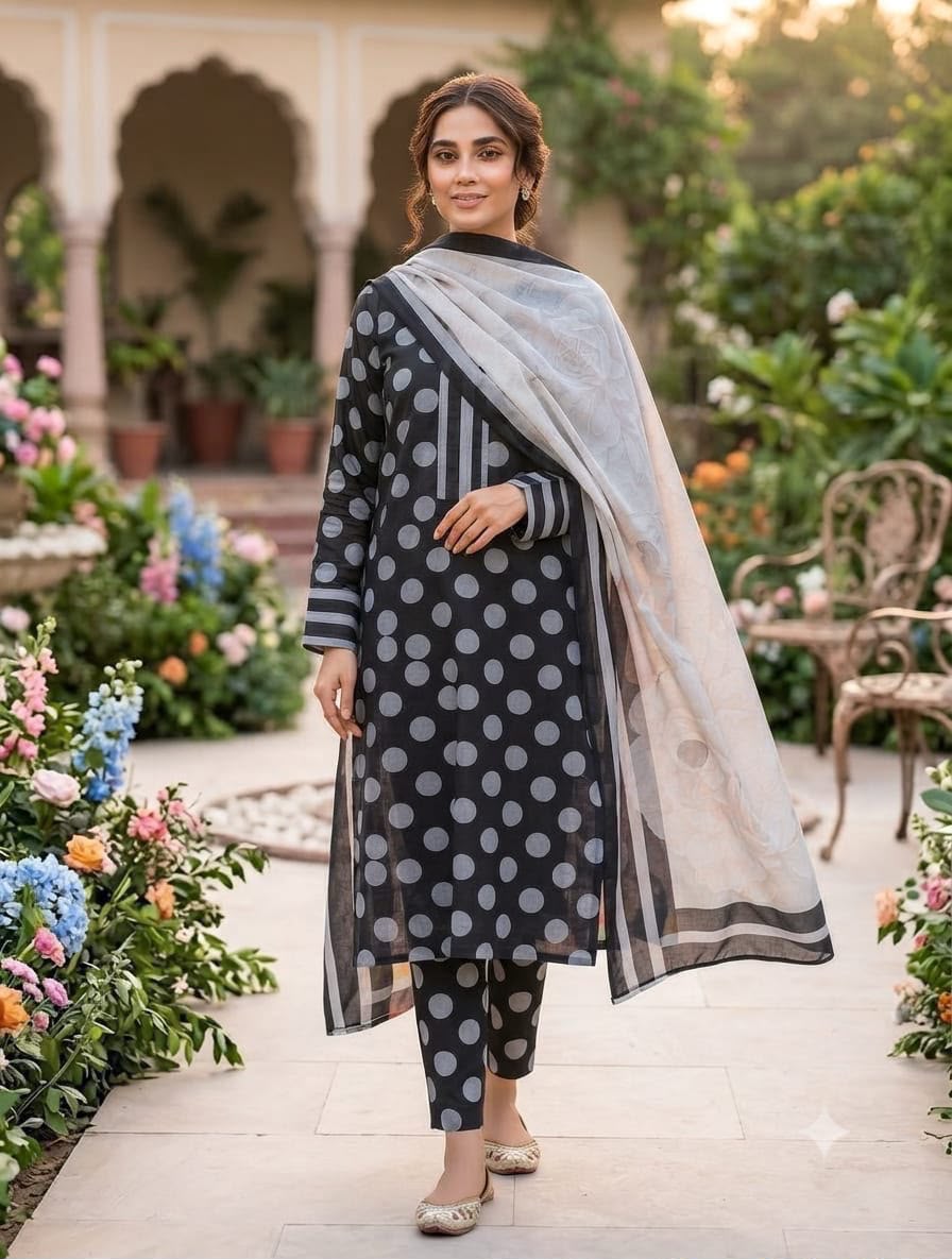 Bin Saeed 2026 Polka Dots Printed Premium Airjet Lawn 3 Piece Suit