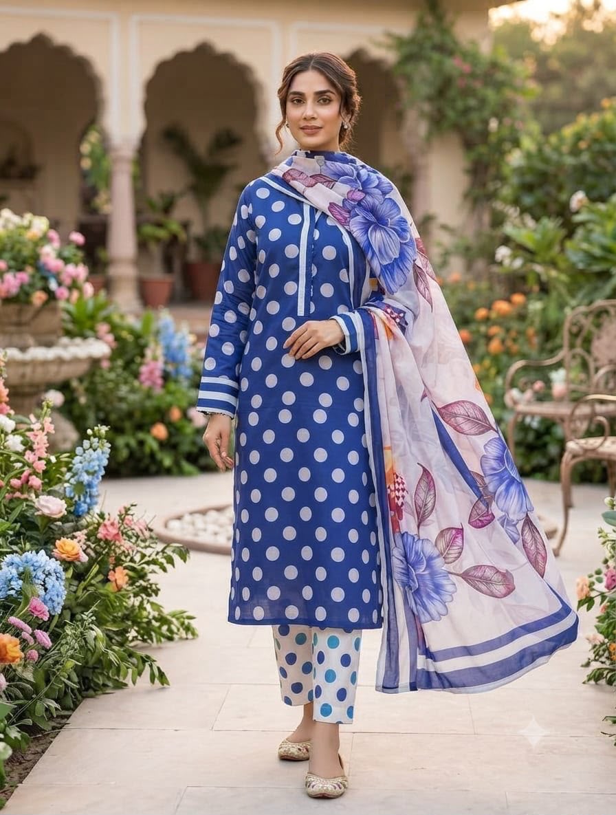 Bin Saeed 2026 Polka Dots Printed Premium Airjet Lawn 3 Piece Suit