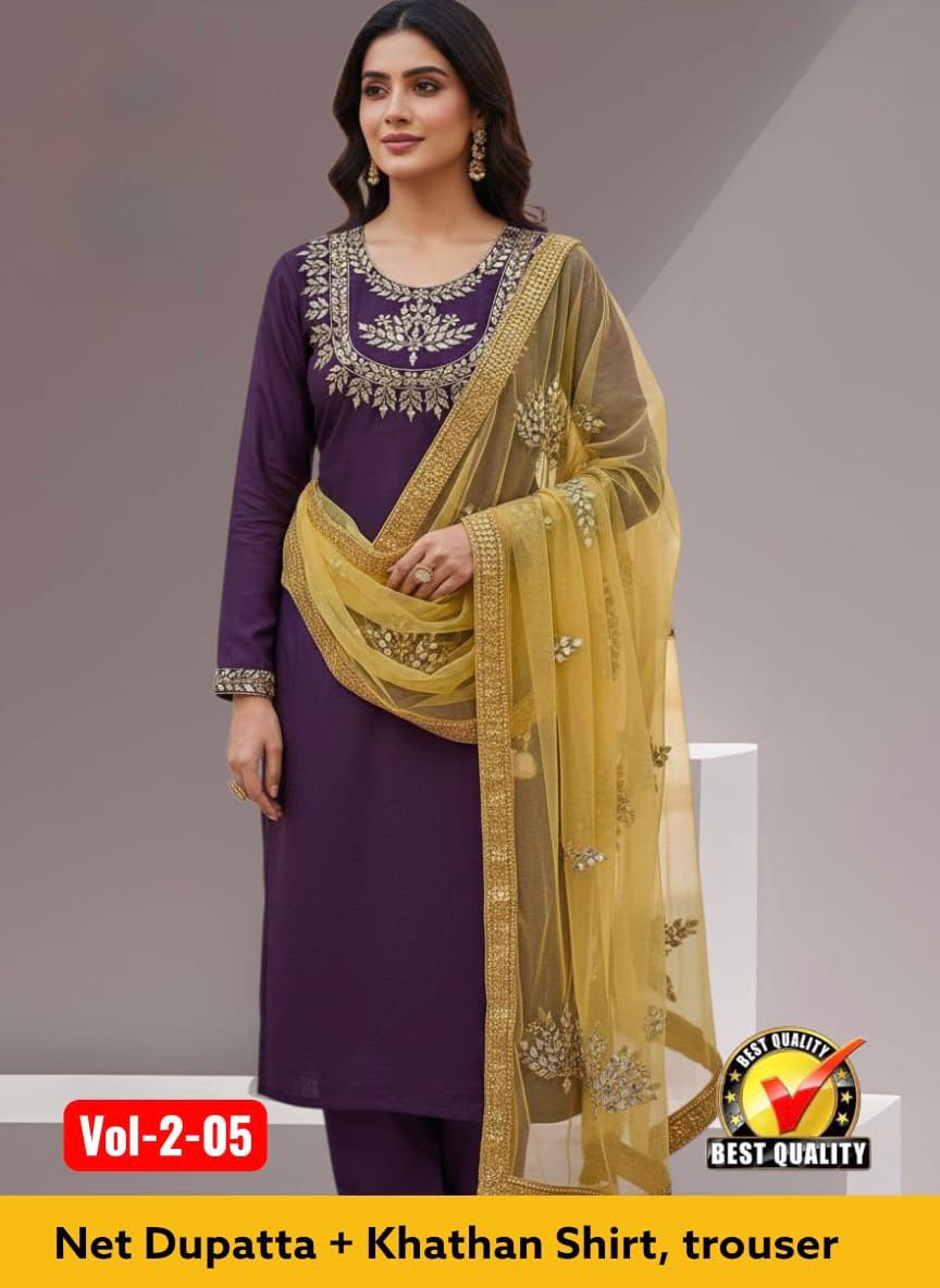 Heavy Mirror Work Katan Silk 3 Piece Unstitched Suit