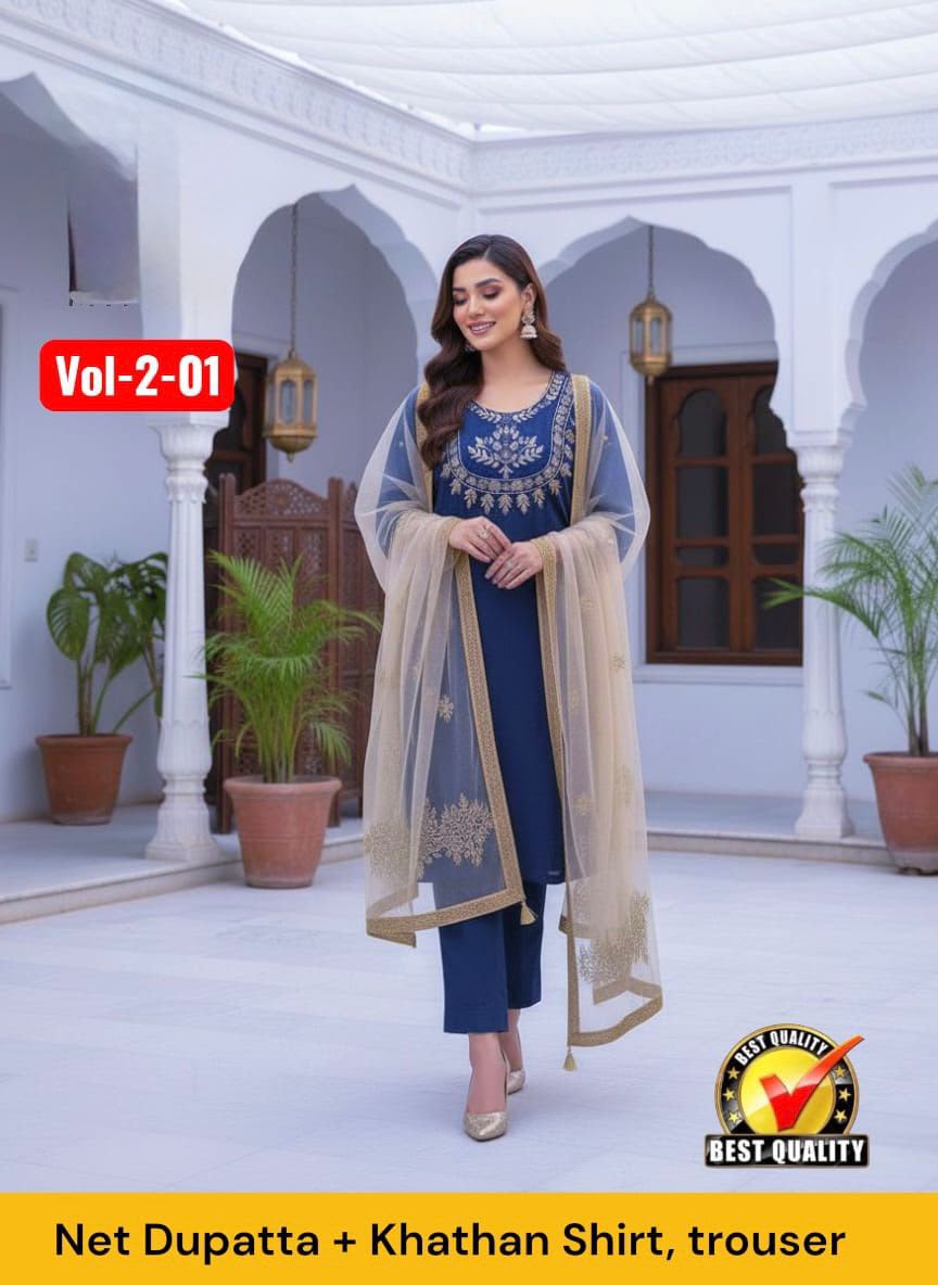 Heavy Mirror Work Katan Silk 3 Piece Unstitched Suit