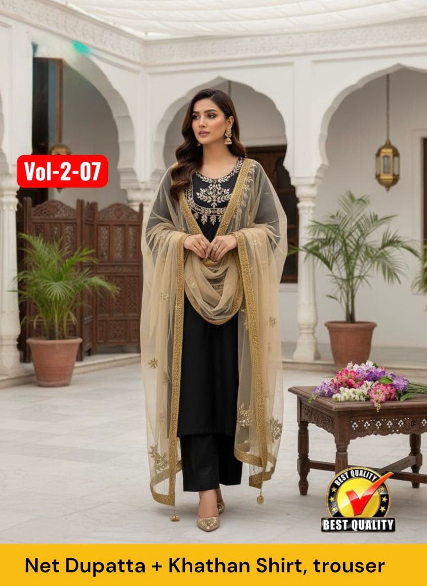 Heavy Mirror Work Katan Silk 3 Piece Unstitched Suit