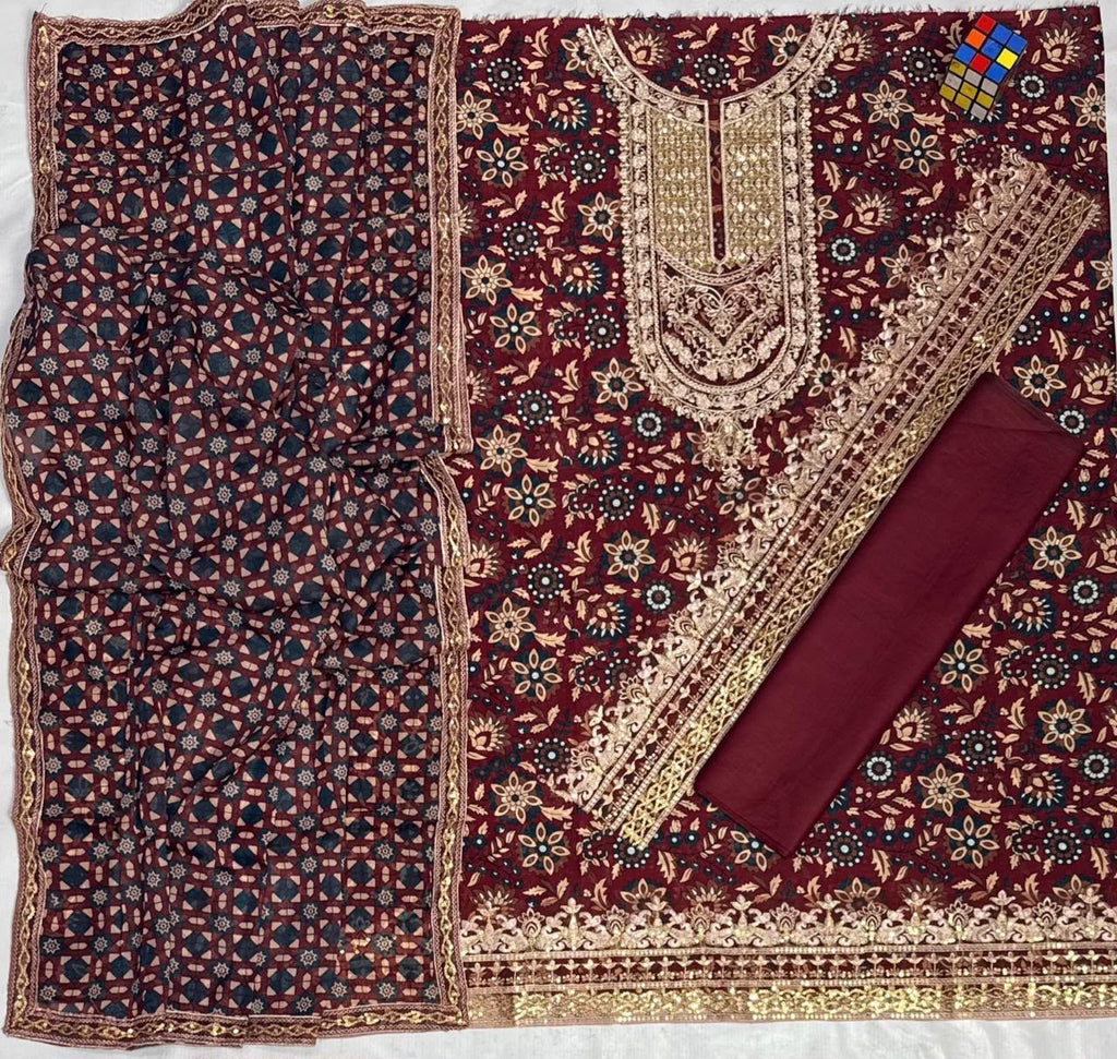Luxury Embroidery Patches Suit – Ready to Wear Chiffon Dupatta