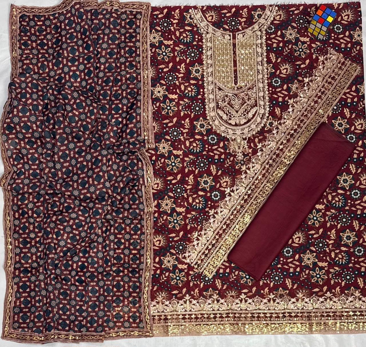 Luxury Embroidery Patches Suit – Ready to Wear Chiffon Dupatta