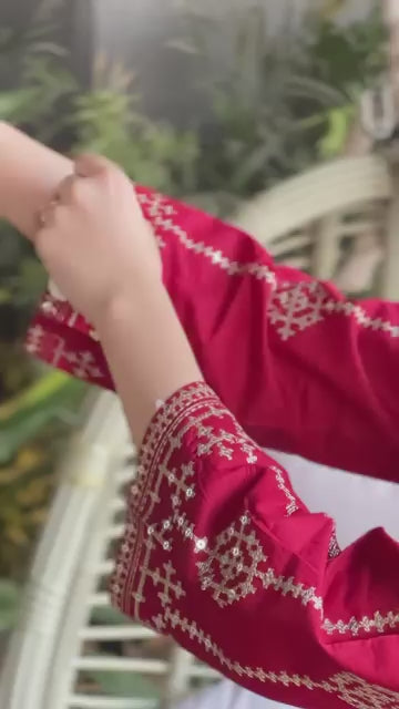 Women's Ready to Wear Bareeza Cotton 3 Piece Suit with Sequence Embroidery & Chiffon Dupatta